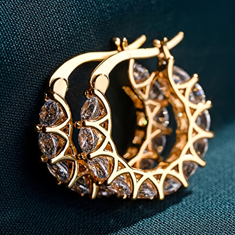 READKISS Women's Luxury Hoop Earrings with Cubic Synthetic Zirconia Crystals - April Birthstone Jewelry, Nickel-Free Copper Golden-Tone Flor