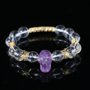 Beautiful Purple Amethyst Skull Bracelet Fashion QUARTZ Crystal Beads Jewelry