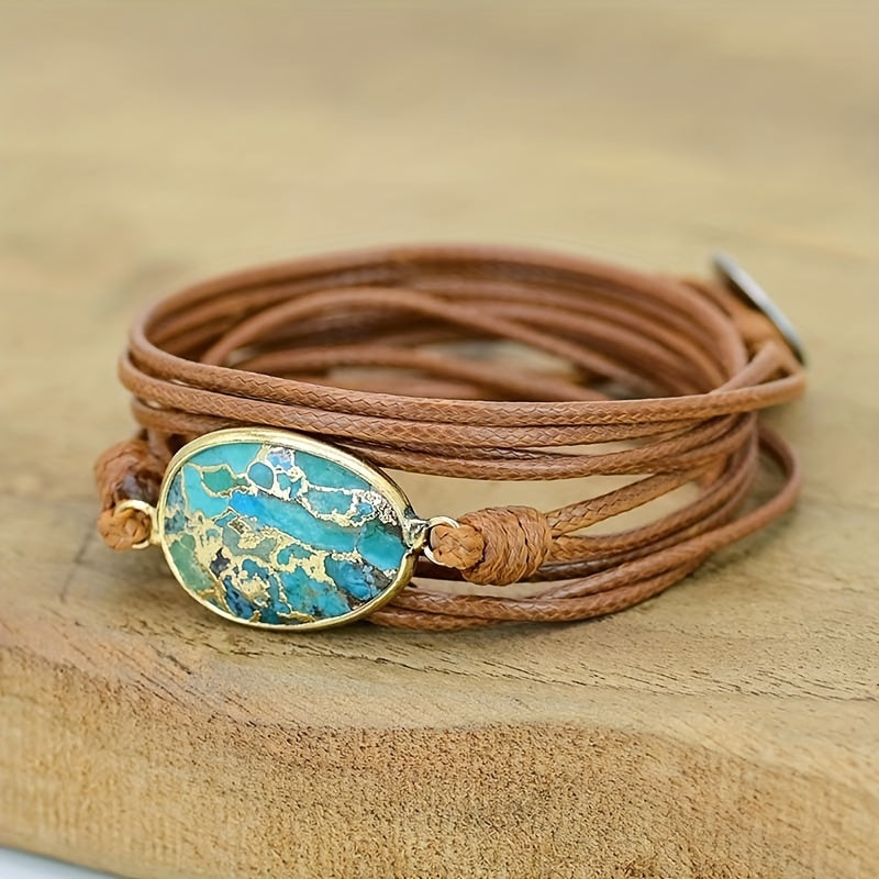 1pc Creative Ethnic Boho Lake Blue Turquoise Accessories Bracelet Wire Woven Men's And Women's Hand String Multi-layer Holiday Gift Y2k