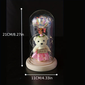 [Romantic Rose Bear] Romantic LED Rose Bear Gift Box, PE Flower Foam Bear For Girlfriend, Valentine's Day Mother's Day Birthday Gift, Creati