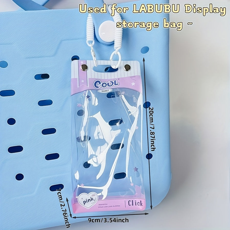 1pc LABUBU Transparent Dust-Proof Protective Storage Bag with Spring Keychain - High-Quality Clear Plastic Display Case for LABUBU, CRYBABY & Winter Rhapsody Plush Toys - Collectible Gift for Toy Enthusiasts, Toy Storage Box, Collectible Showcase, Visible