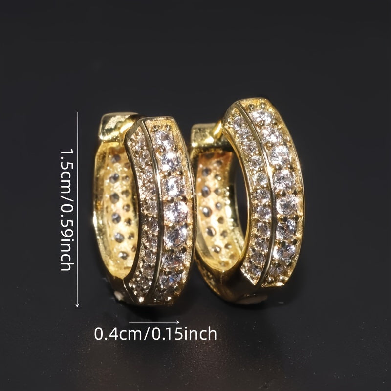 Luxurious And Fashionable Men's Jewelry - 2pcs Crystal Circular Huggie Earrings With Cubic Zirconia, Hypoallergenic Cartilage Cuffs