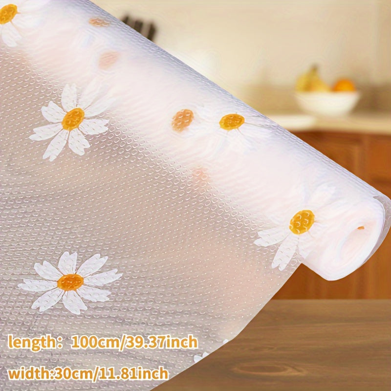 EVA Non-Slip Daisy Pattern Drawer Liner Sheets - Plastic Anti-Moisture Shelf Liner for Kitchen Cabinets, Wardrobe, Shoe Organizer - Clear Cu