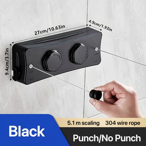 [Popular Choice] Adjustable 5.1m Stainless Steel Retractable Double Line Clothesline - Durable Indoor Invisible Roll-Up Drying Rope with Ant