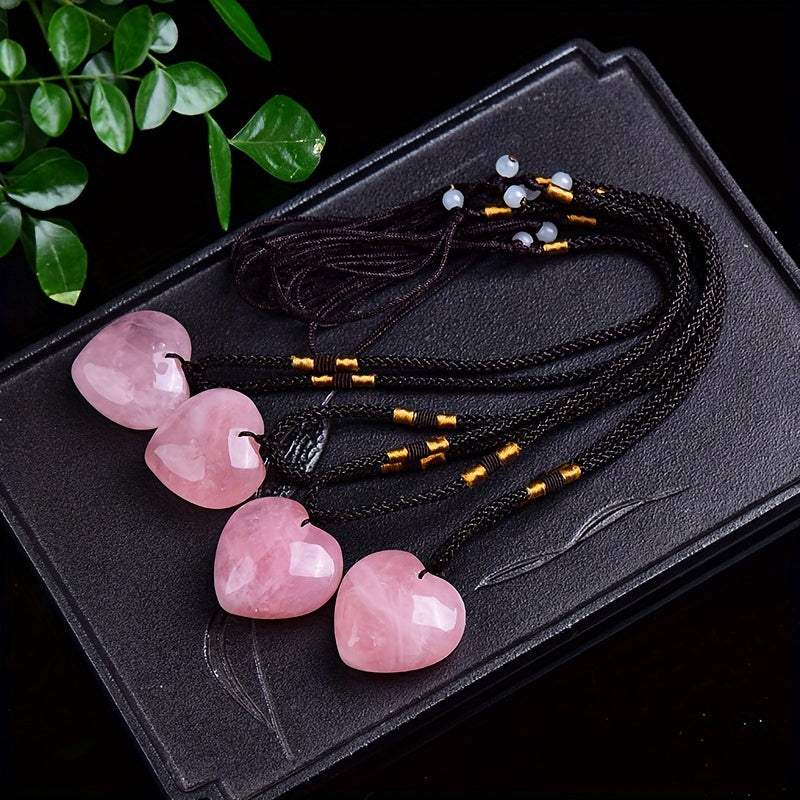 1pc Rock Crystal Peach Heart Decor Pendant Necklace For Men