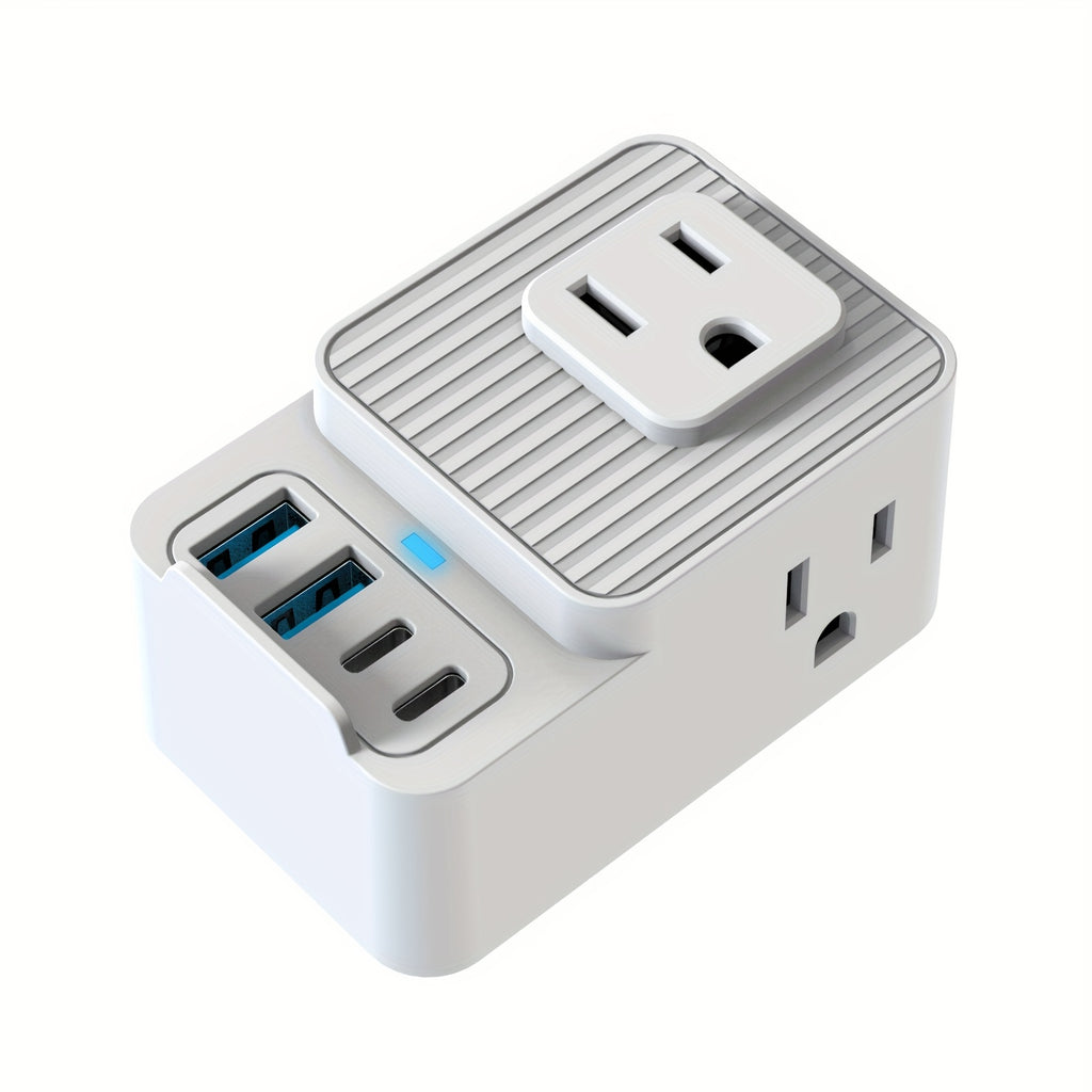 1pc 7-in-1 Multifunctional Power Strip, Compact Flush Mount Outlet Extender with 3 AC Outlets, 2 USB-A & 2 USB-C Ports, Non-Waterproof, 110V-130V US Plug for Smartphones, Tablets, Computers - Travel & Home Office Essentials