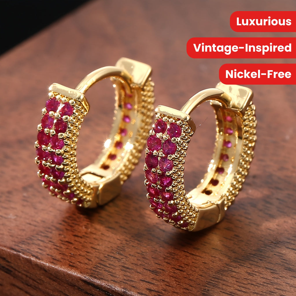 Copper & Cubic Zirconia Vintage-Inspired Hoop Earrings - Nickel-Free, Luxurious, Colorful for Casual Attire & Gifting
