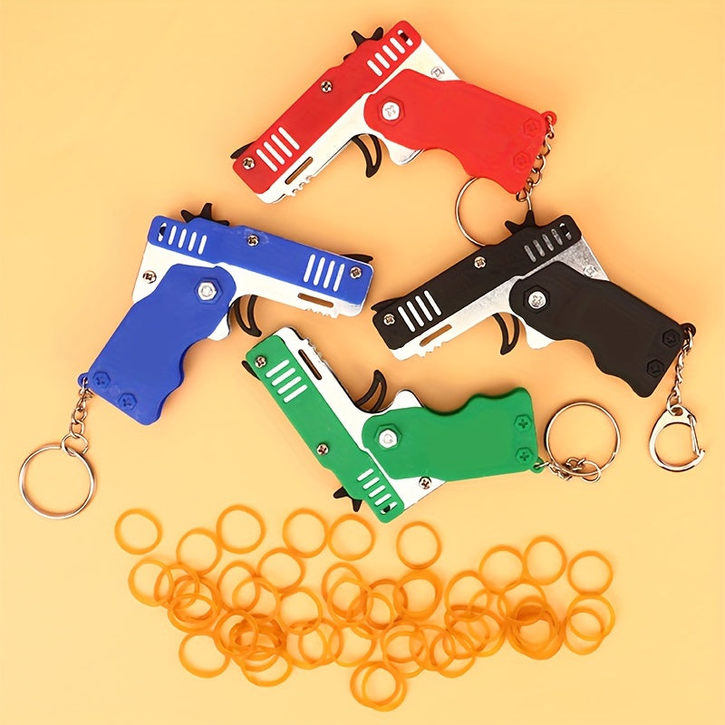 1pc Mini Toy Metal Gun With Rubber Band Fun Folding Pistol Keychain Children's Birthday Gift Toy