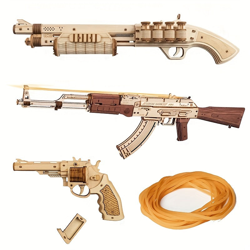 Automatic Rifle AK-47 Toy 3D Wooden Assembly Gun Double Firing Modes Funny DIY Toys For Adults Justice Guar