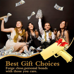 168-Note Money Spraying Gun Toy - Electric Cash Cannon with LED Light, Realistic Sound Effects, and Handheld Design - Perfect Novelty Prop for Parties, Birthdays, Weddings, and Movie Props for Ages 14+