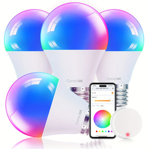 4pcs Smart Light Bulbs with Remote Control, Compatible with Alexa And Google Home LED Light Bulb A19 E26 2.4Ghz WiFi Bulb 60 Watts Equivalent 800lm Dimmable, Music Synchronization for Christmas Party, Room Decor, LED Lights