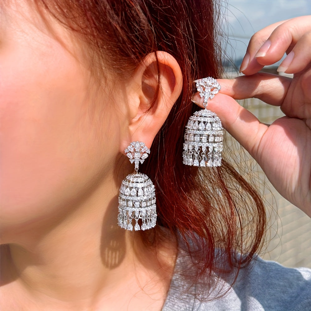 Exquisite Dangling Drop Chunky Zirconia Statement Luxury Long Chandelier Bridal Wedding Earrings for Women