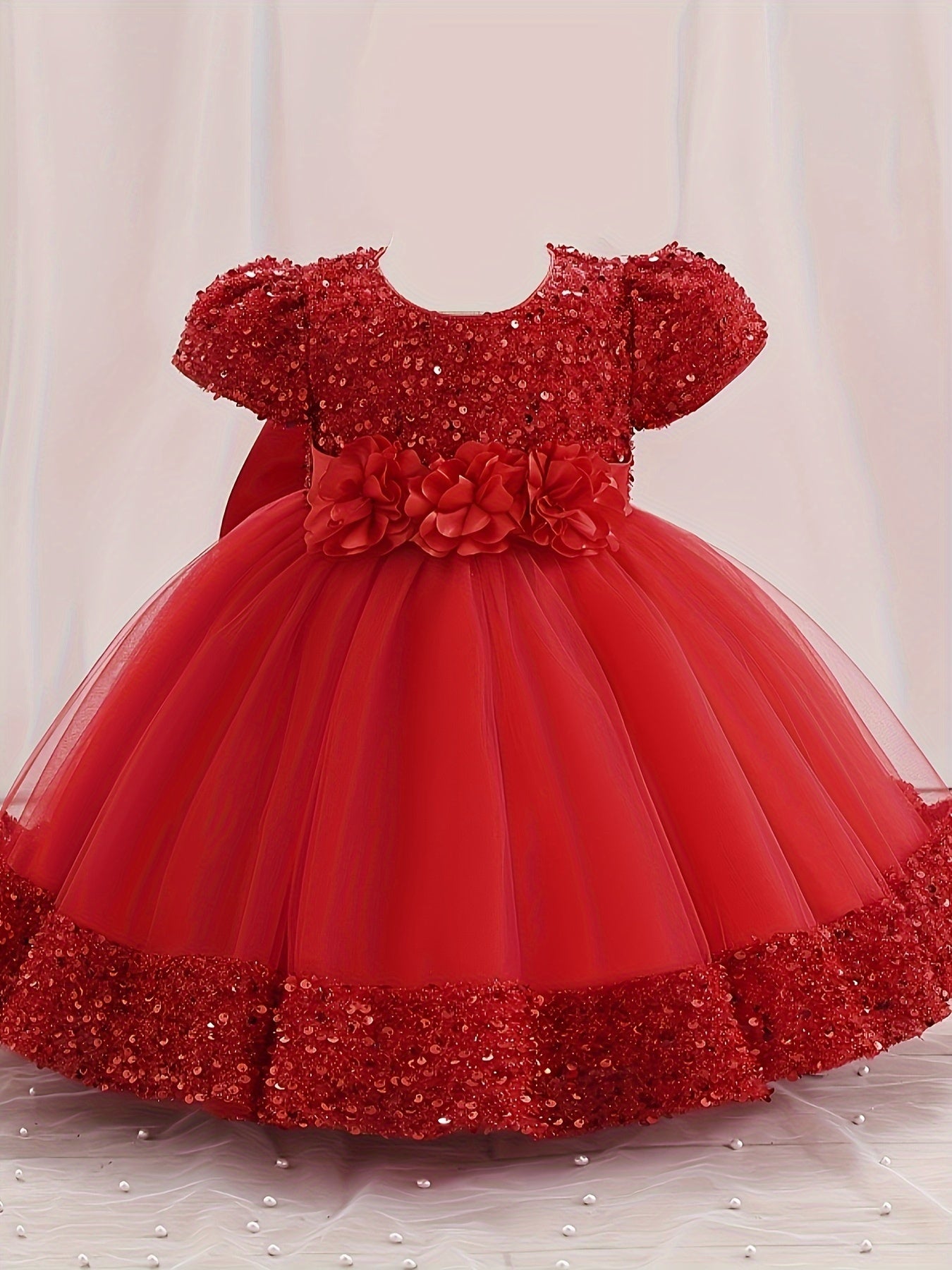 Sparkling Sequin Princess Tutu Dress for Girls - Midi, Belted, Puff-Sleeve with Comfort Viscose Lining, Perfect for Spring-to-Fall