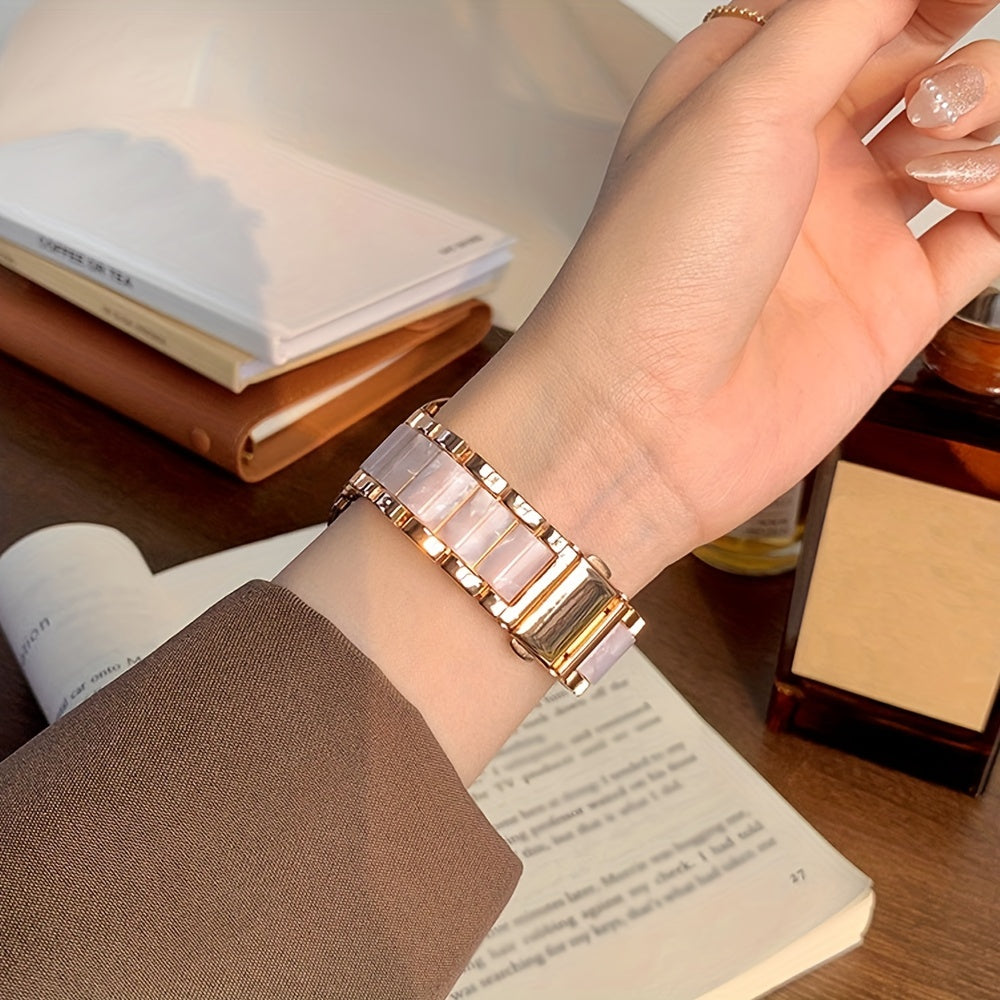 A Creative Stainless Steel And Resin Smart Watch Band Suitable for Smartwatches Enhances Your Style in Sizes 38Mm, 40Mm, 41Mm, 42Mm, 44Mm, And 45Mm.