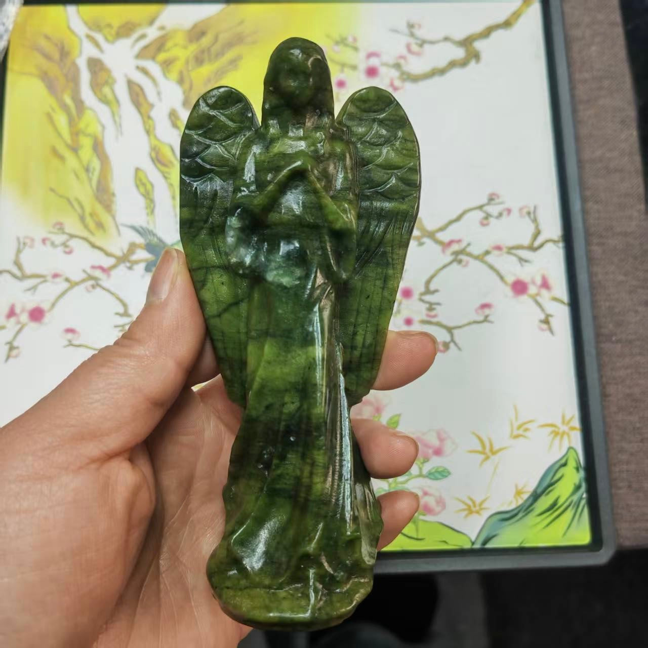 Hand Carved Crystal Angel Big Green Jade Angel Crystal Home Decoration