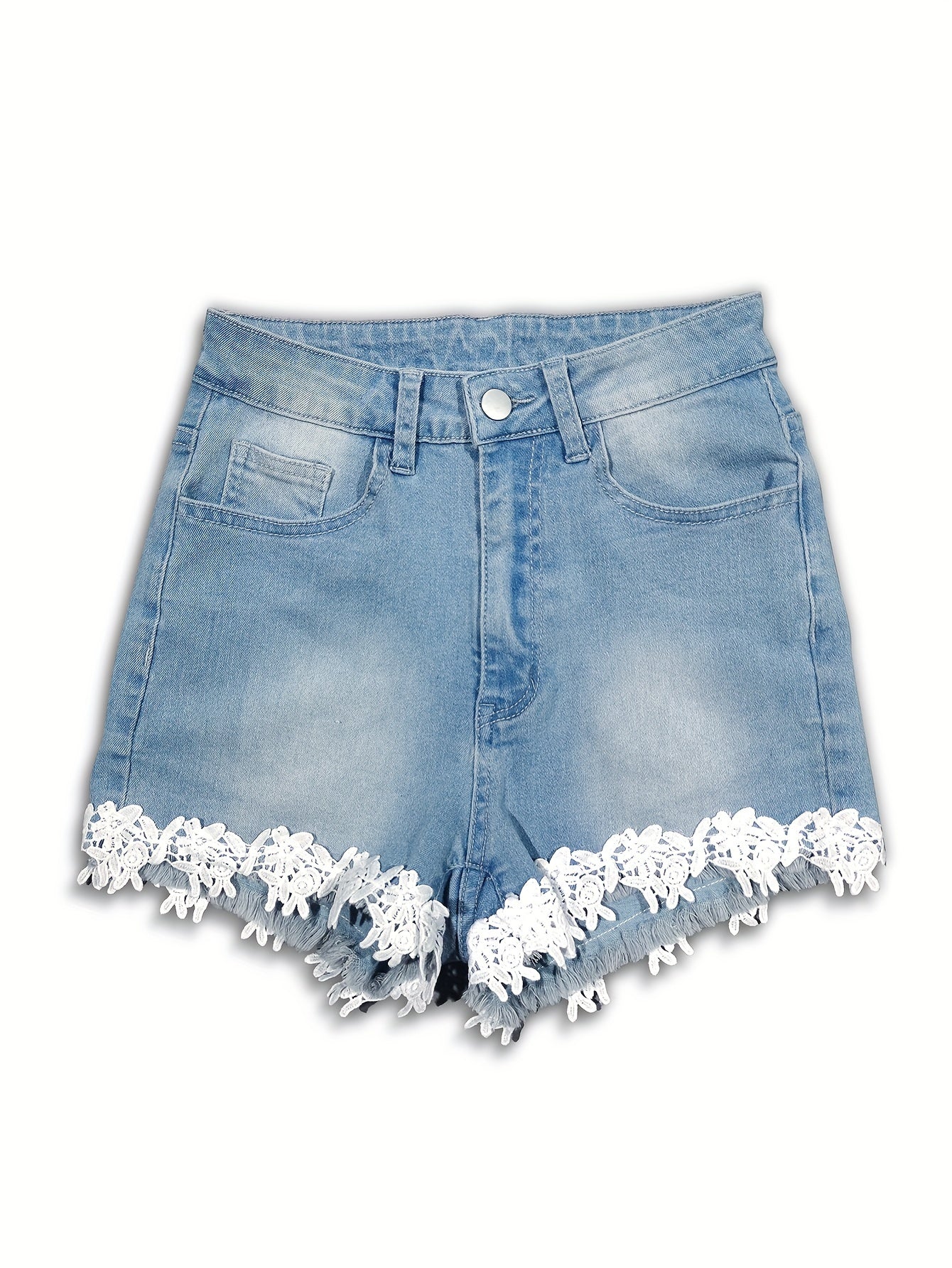 Chic Casual High-Stretch Denim Shorts for Women - Easy-Care, Solid Color with Pockets, Ideal for Spring/Summer