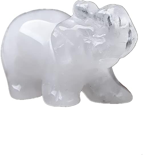 Crystal Decor 2 Inch Elephant Quartz Figurine Statue Natural Healing Crystal Carved Gemstone Stone Sculpture (A-Opal)