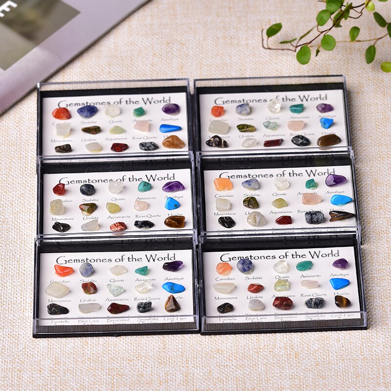 1set Natural Crystal Stone 15 in 1 Rock Mineral Specimen Teaching specimens Jaspery Gift Box Healing Stone Gifts for Children