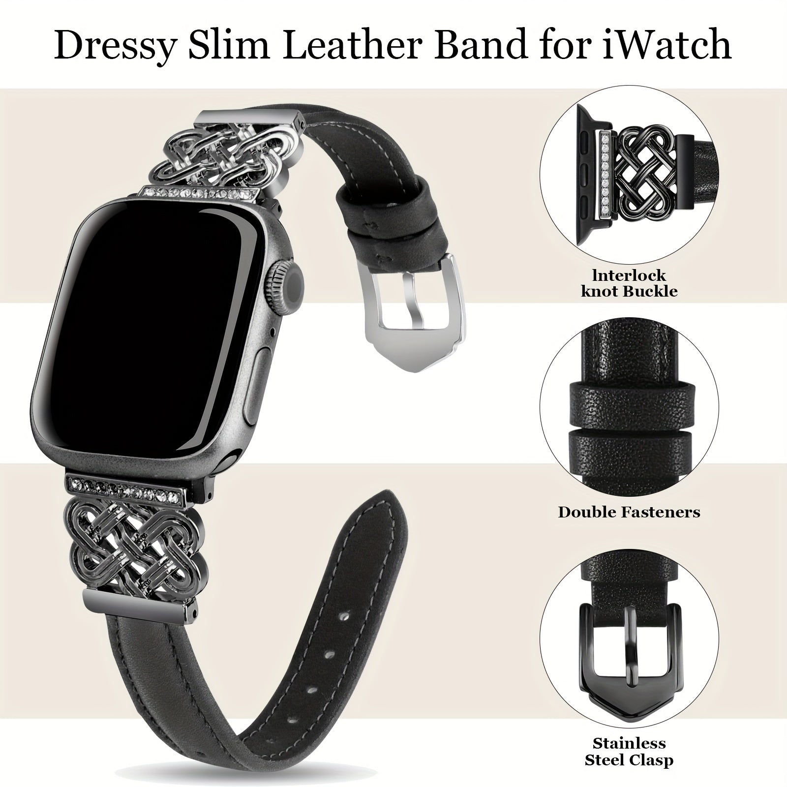 Leather Strap Compatible With Iwatch Strap 38/40/41/42/44/45/49mm Ladies, Slim Leather Strap With Designer's Careful Interlocking, Stylish Strap For IWatch Series 9/8/7/6/5/SE/4/3/2/1 Ultra/Ultra 2 Strap Replacement