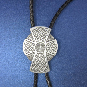 Metal Western Silver Celtic Ornamentn Black Leather Rope Necklace Poirot Tie US Local Shipping