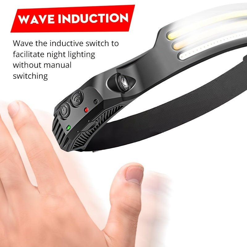 Powerful USB Rechargeable Induction COB Headlamp for Outdoor Activities, Camping, Fishing, and Night Running