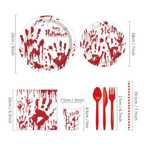 Halloween Blood Hand Bleeding Paper Plates Party Supplie Napkins 68PCS Set US Local Shipping