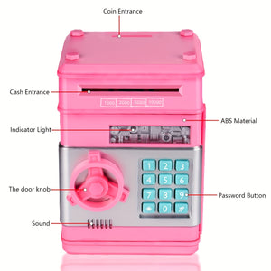 Piggy Bank For Girls Boys Large Electronic Money Coin Banks With Password Protection, Automatic Paper Money , Great Gift For Kids (Blue/Gold