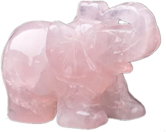 Crystal Decor 2 Inch Elephant Quartz Figurine Statue Natural Healing Crystal Carved Gemstone Stone Sculpture (A-Opal)