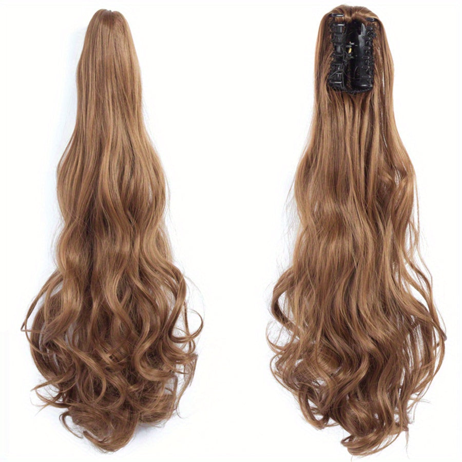 Long Wavy Ponytail Extensions - 22 Inch Claw Clip In Synthetic Hair Piece for Women and Girls - Add Volume and Style to Your Hair Hair Acces