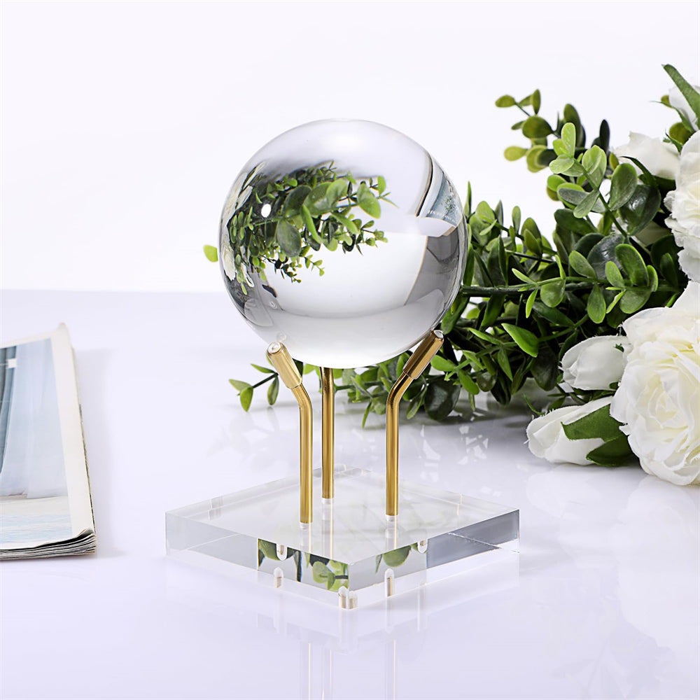 Gold Metal Arm Display Stand Easel with Acrylic Base Decorative Display Pedestal for Sphere Crystal Ball Eggs Mineral Geodes Rock Fossils Seashell