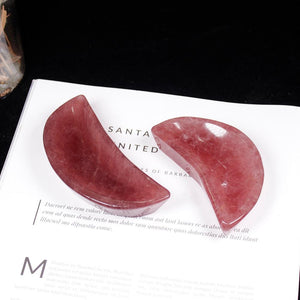 1pcs  Natural Strawberry Quartz  Moon Shape Crystal Bowl Hand Carved Rough Stone Healing Gemstone Home Decor