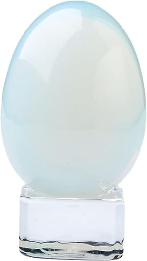Crystal Massage Egg Sphere Sculpture Healing Crystal Ball Divination Gemstone Figurine 2 Inch Easter Egg with Stand for Room Decoration (Green Cat Eye)