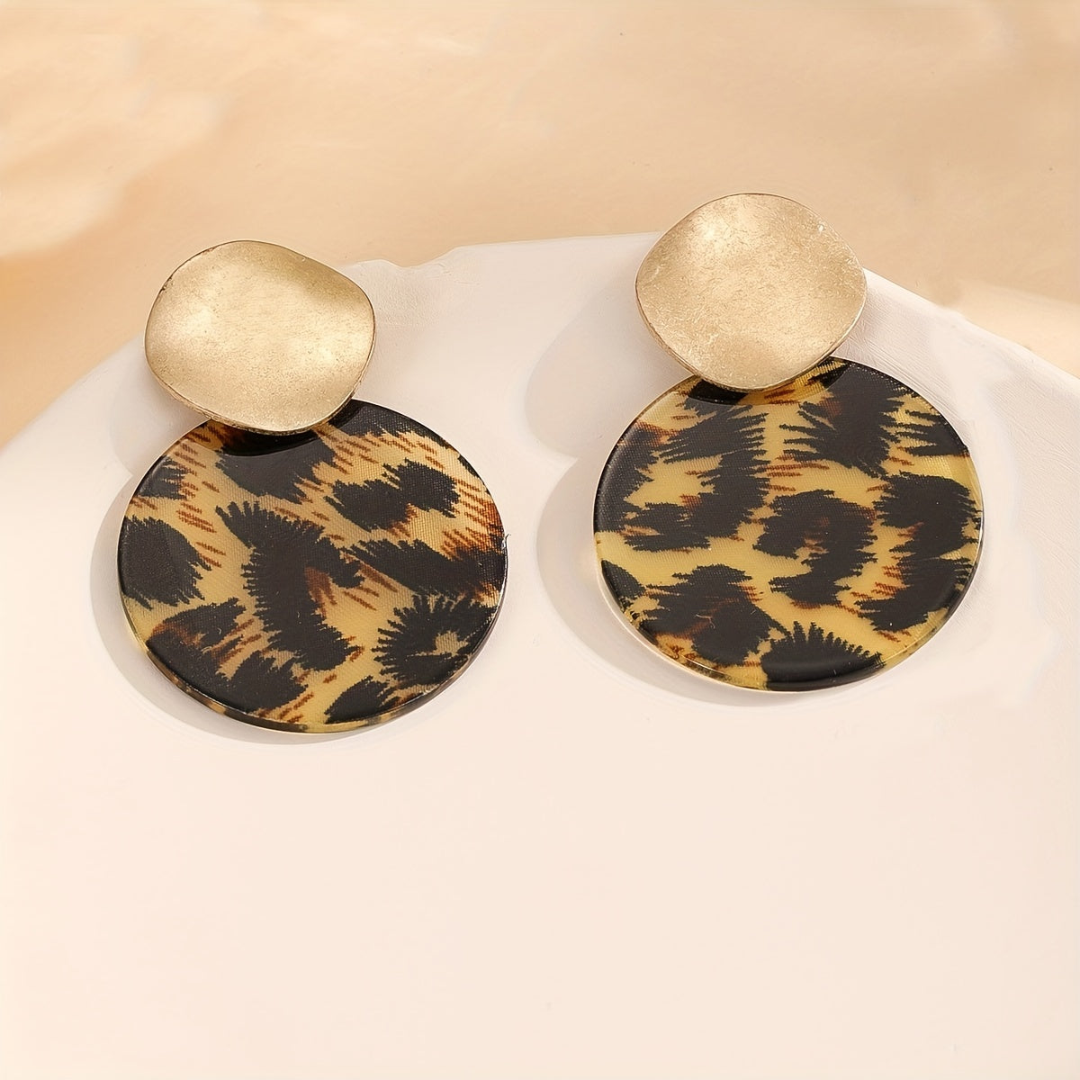 Bohemian Ethnic Style Leopard Print Round Disc Drop Earrings Geometric Disc Simple Ladies Ear Jewelry