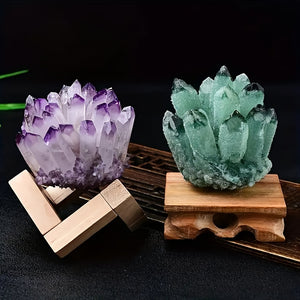 1pc Amethyst Specimen Gorgeous Quartz with Wooden Stand Crystal Cluster Healing Specimen Crystal Cluster Mineral Specime Healing Home Office Aquarium Decoration Gift AAA