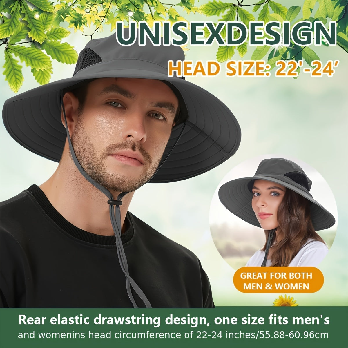 1pc Unisex Sun Hat, Wide Brim Bucket Hat Packable Boonie Hat For Fishing Hiking Gardening Safari Beach