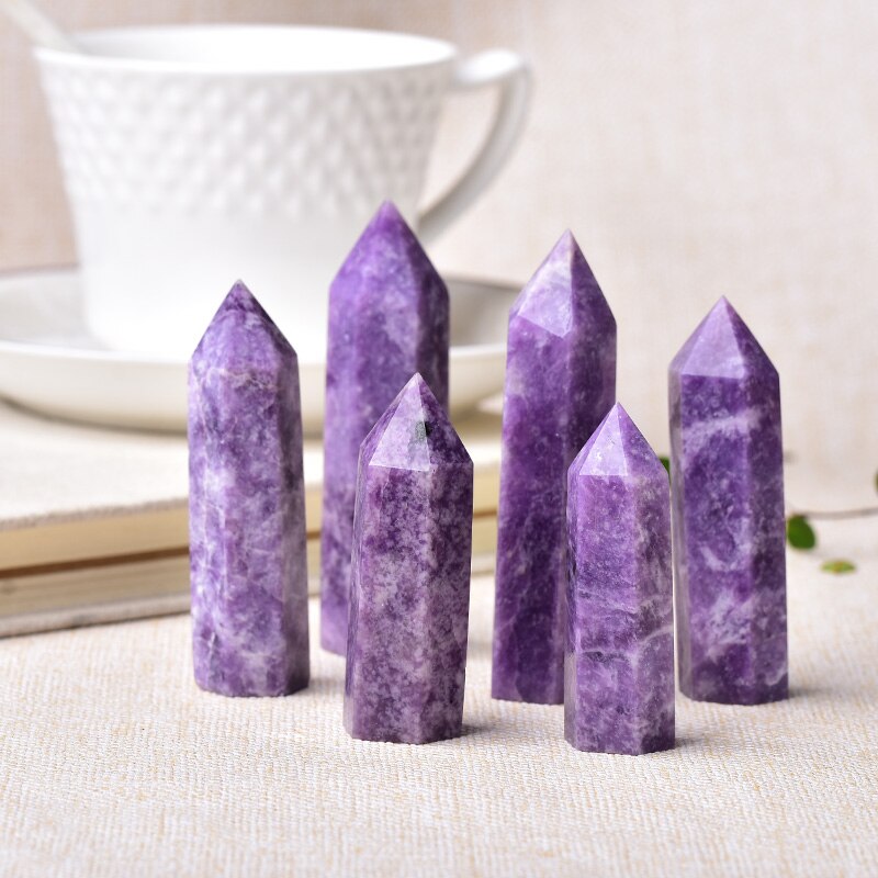 1pc Natural Crystal Point Lapidolite Healing Obelisk Purple Quartz Tower Ornament for Home Decor Reiki Energy Stone Pyramid gift