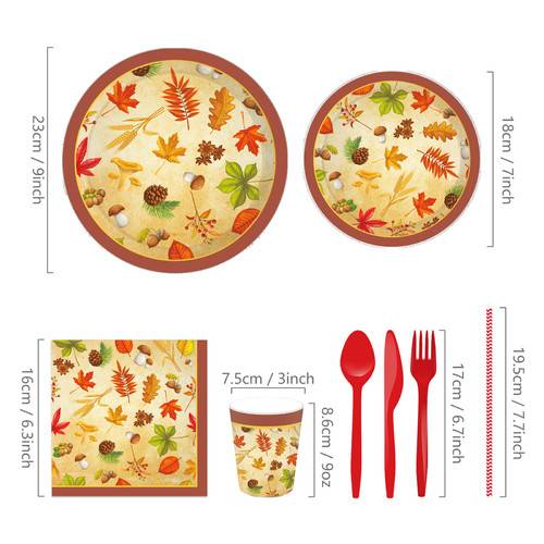 Thanksgiving Maple Leaf Paper Plates Party Plate Napkins Party Supplie 68PCS Set US Local Shipping