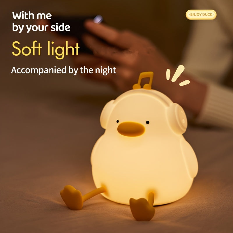 Happy Duck Enjoy Duck Silicone Night Light Is a Smart Patting Light That Is USB Rechargeable, Perfect for Bedside Use. It Features Touch Sensitivity, Adjustable Brightness in Three Levels, And a Timer, Making It an Ideal Decorative Lamp for Rooms. This Cu