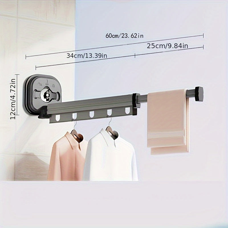 Versatile Suction Cup Clothes Rack - Extendable, Foldable & Detachable for Easy Storage - Strong Vacuum Grip, No-Drill Installation - Perfec