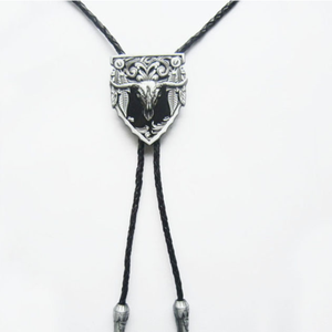 Metal Western Indian Spearhead Bull Head Black Leather Rope Necklace Polo Tie US Local Shipping