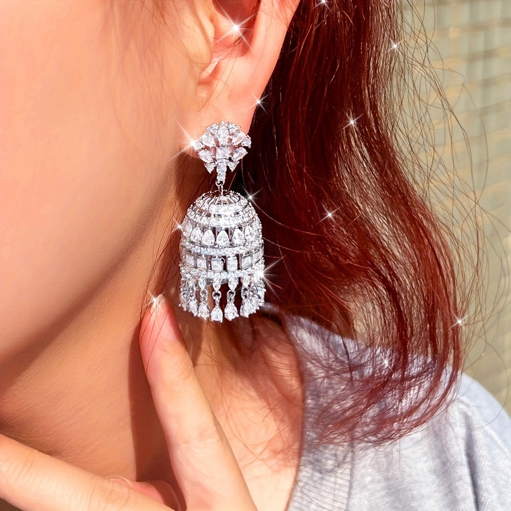 Exquisite Dangling Drop Chunky Zirconia Statement Luxury Long Chandelier Bridal Wedding Earrings for Women