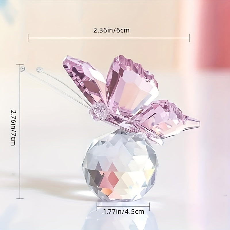 1pc Crystal Flying Butterfly With Crystal Ball Base Figurine Collection Cut Glass Ornament Statue Animal, Perfect Home Decor Statue,Christma