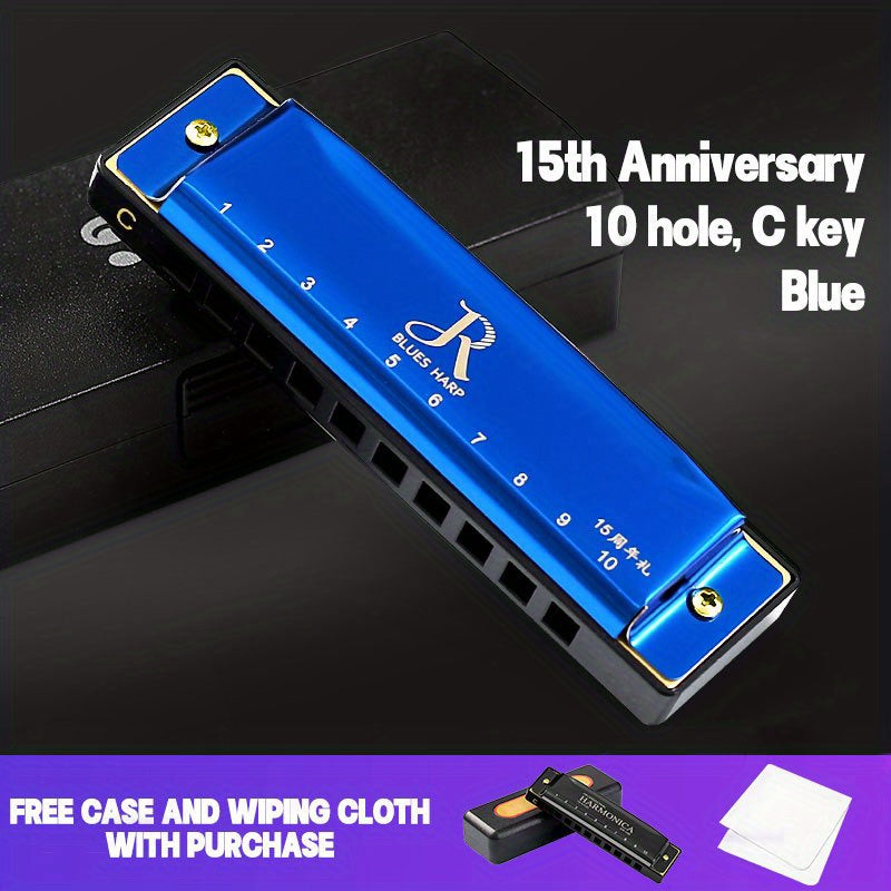 Professional Blues Harmonica 10 Holes C Key Blues Harp With Hard Case Perfect For Beginners Students Adults Professionals As Gifts