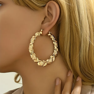 Bohemian Retro Large Circle Earrings, Exquisite Smooth Relief Pattern Beauty Women'S Pendant Earrings, Perfect Jewelry Gift For Mother'S Day