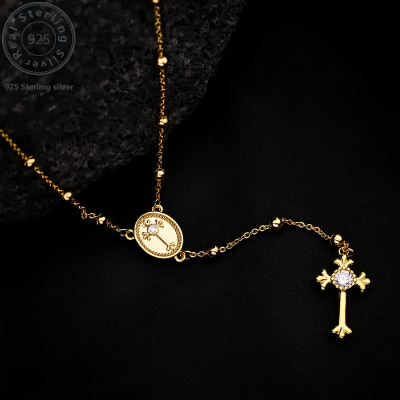 925 Sterling Silvery Religious Holy Cross Men'S Fashion Necklace For Party, Holiday, Daily Wear, Gift, Christmas, Thanksgiving Gift