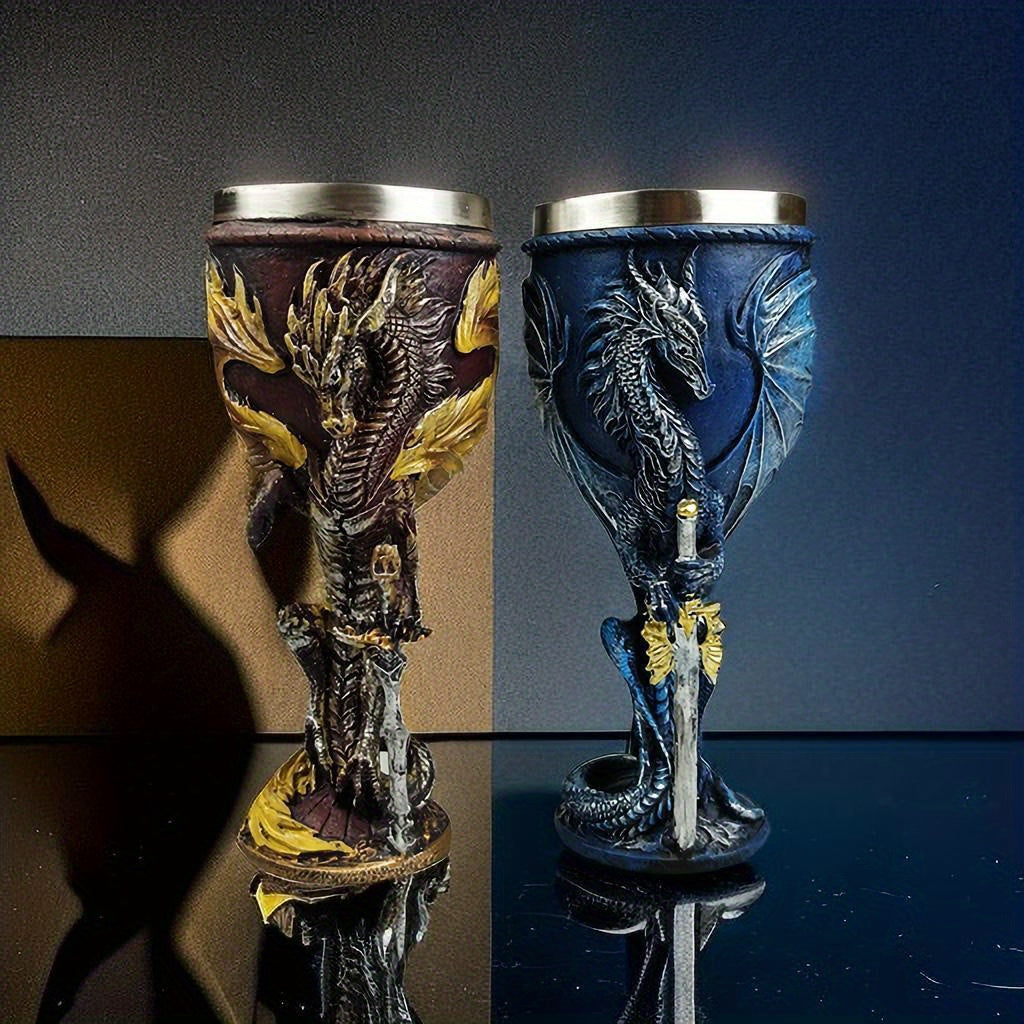 1pc, 7oz (200ml) Dragon Sword Cup, Medieval Dragon Wine Glass, Stainless Steel Champagne Glass, Gothic Dragon Sword Goblet, For Scotch Bourb