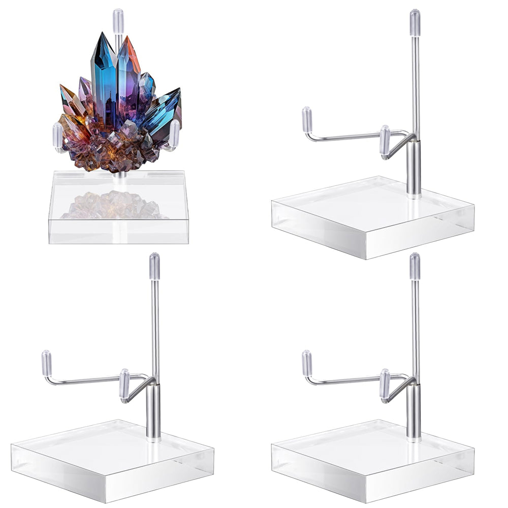 4 Pcs Adjustable Metal Arm Display Stand Easel with Acrylic Base Rock Display Easel Holder Acrylic Easel Crystal Display Stand Clear Plate Stand for Geodes Mineral Agate