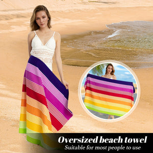 Ultra-Soft Oversized Rainbow Striped Beach Towel - Vibrant Rainbow Colors, Quick-Dry Microfiber, Strong Wrap Design for Beach & Pool Use, Beach