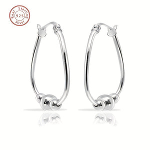 S925 Sterling Silver 3 Beaded Ring Earrings, 18mm Pendant Beaded Ring Earrings, Hypoallergenic Earrings, Silvery Earrings, Suitable For Wome