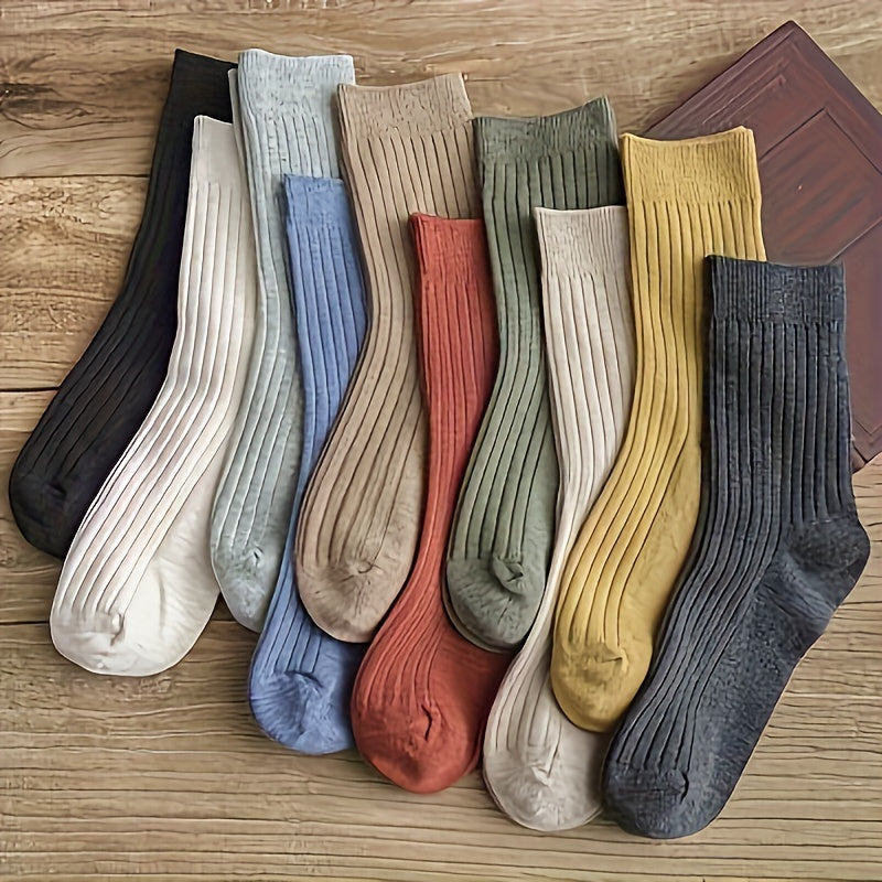 10 Pairs of Soft & Comfortable Simple Solid Tube Socks - All-Matching Ladies Stockings with Gentle Fabric for Casual Attire